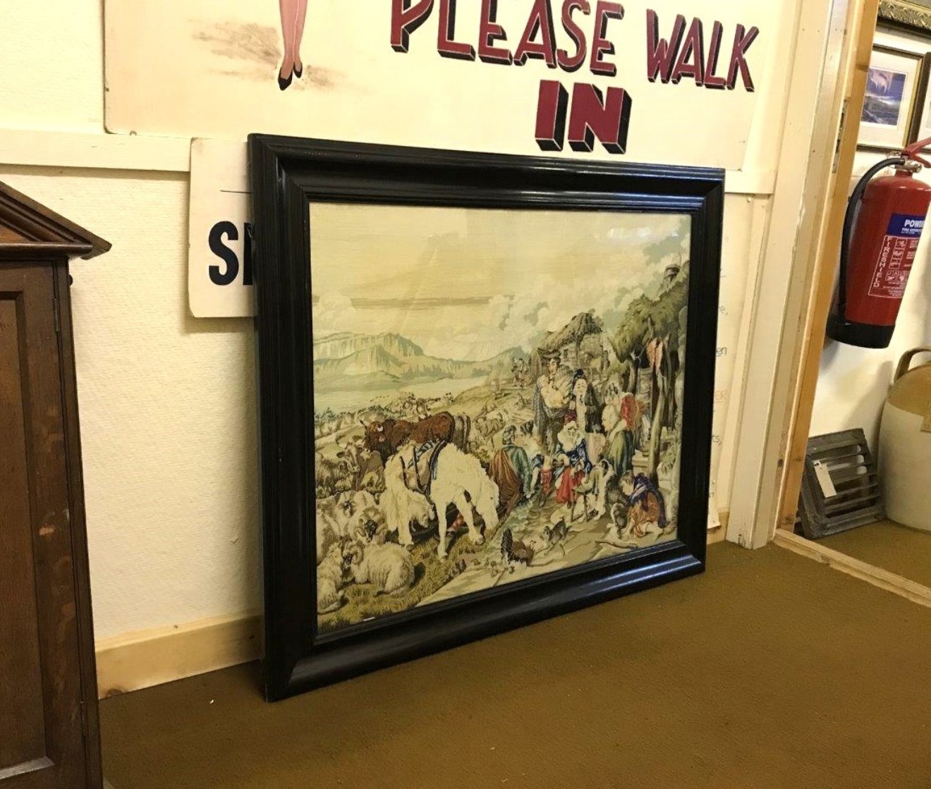 Victorian Large Woolwork Tapestry "The Drover's Departure" from the Original Oil Painting by Sir Edwin Landseer in 1835