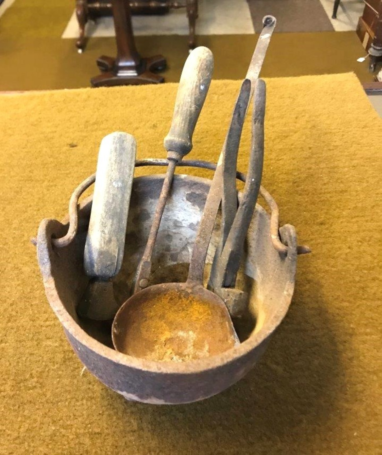Vintage Lead Smelting Pot and Tools