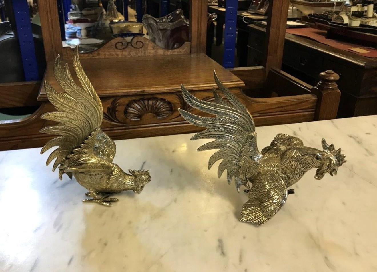 Vintage Pair of Italian Silver Plated Cockerel Menu Holders