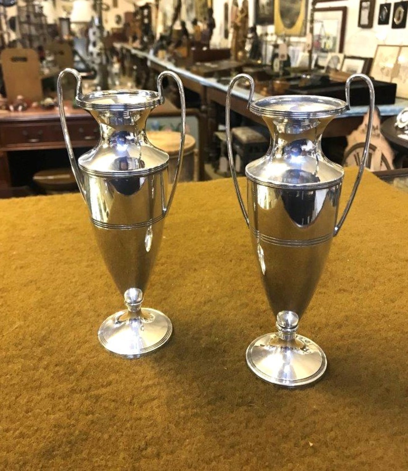 Vintage Pair of Silver Plated Posy Vases