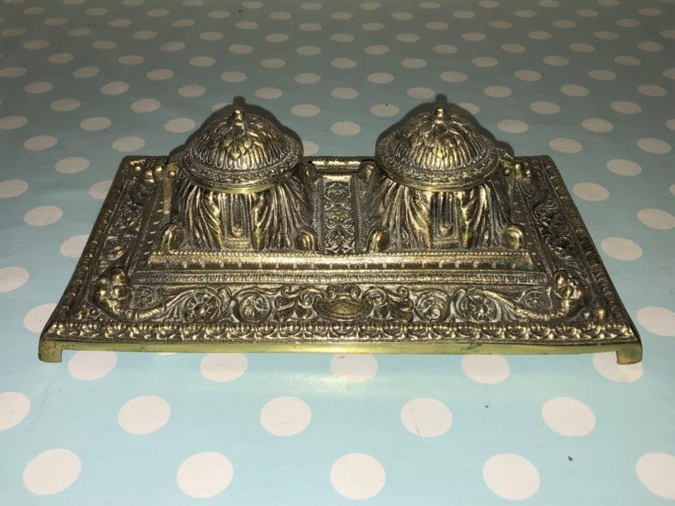 Ornate Brass Inkwell Stand