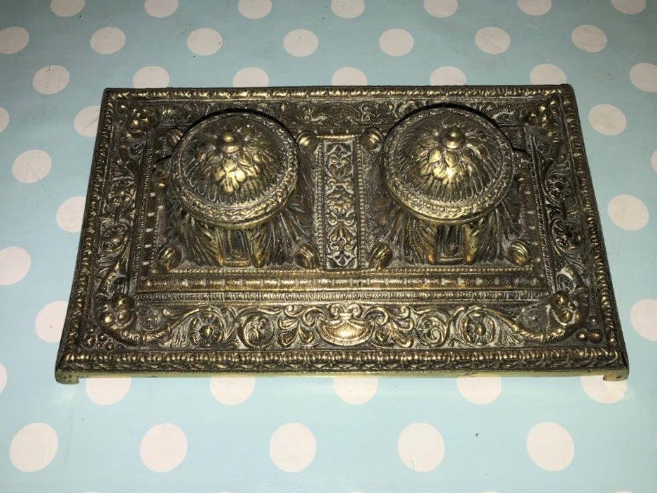 Ornate Brass Inkwell Stand