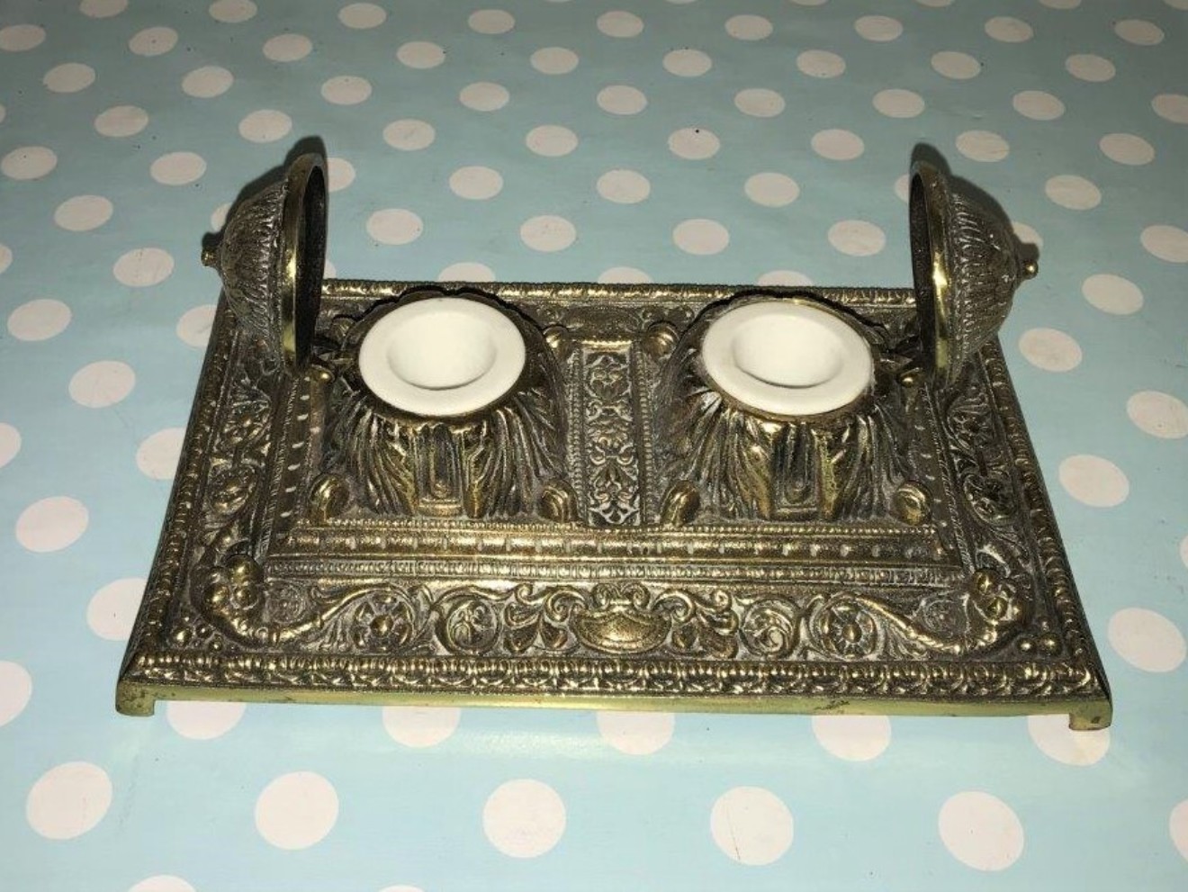 Ornate Brass Inkwell Stand