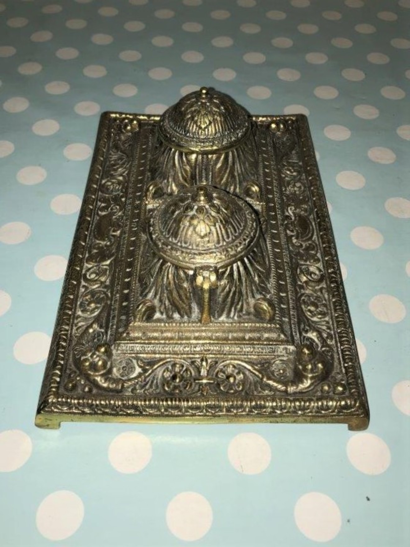 Ornate Brass Inkwell Stand