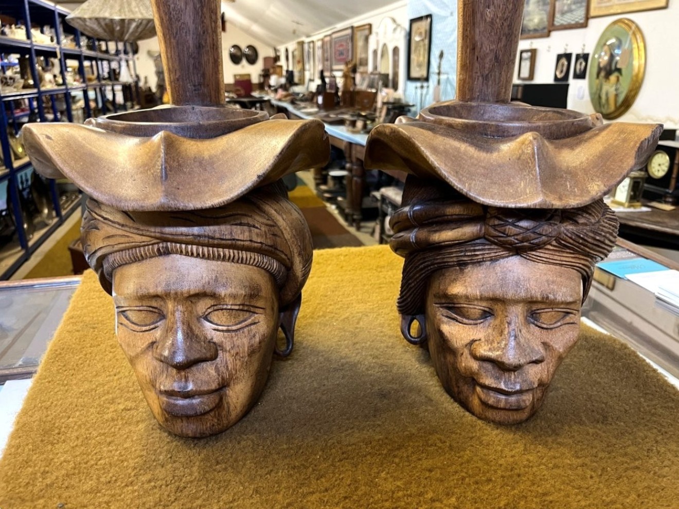 Vintage Pair of Tall Igorot Carved Wood Anthropomorphic Ceremonial Offering Bowls