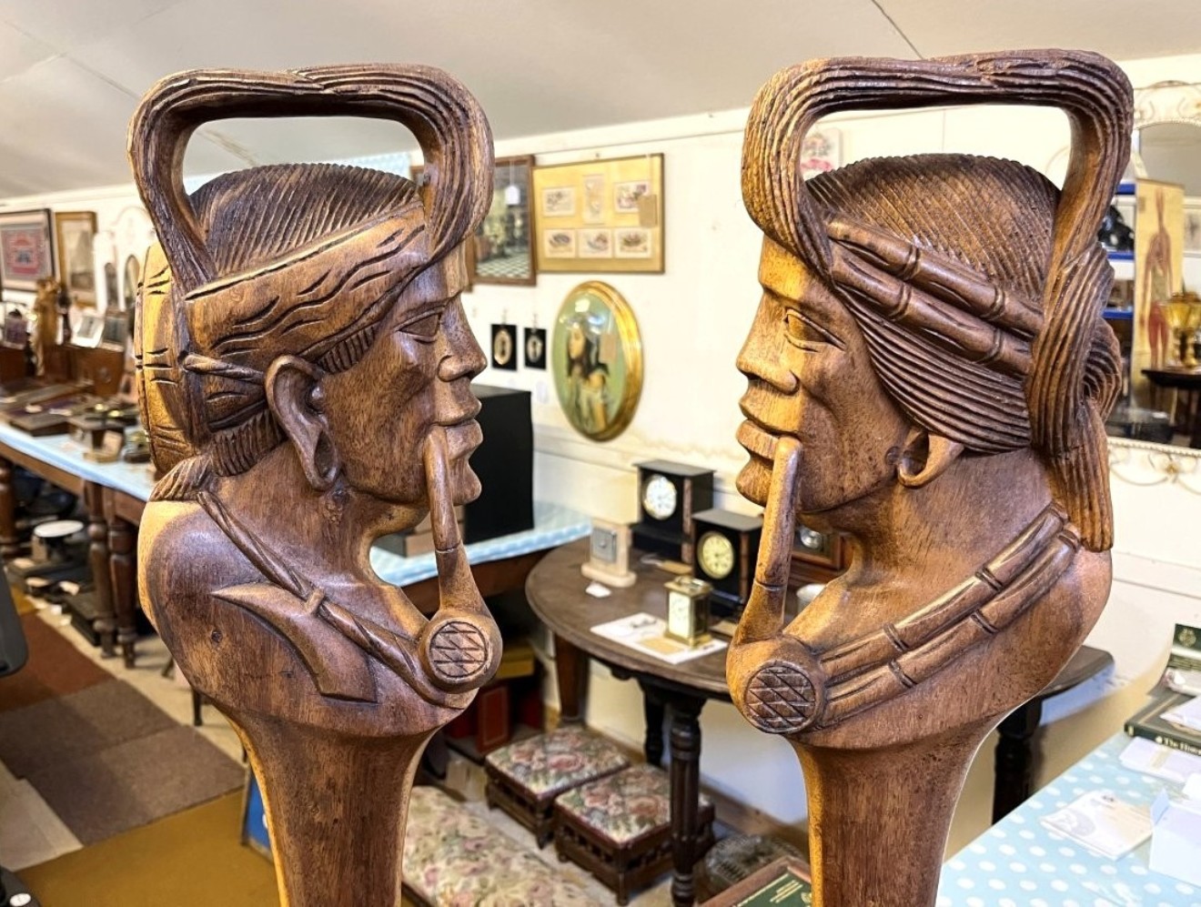 Vintage Pair of Tall Igorot Carved Wood Anthropomorphic Ceremonial Offering Bowls