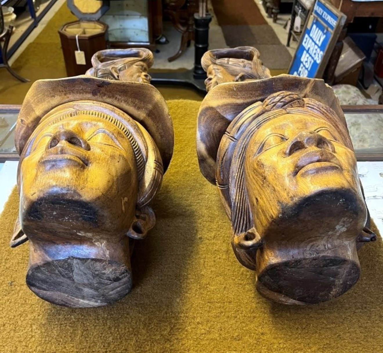 Vintage Pair of Tall Igorot Carved Wood Anthropomorphic Ceremonial Offering Bowls