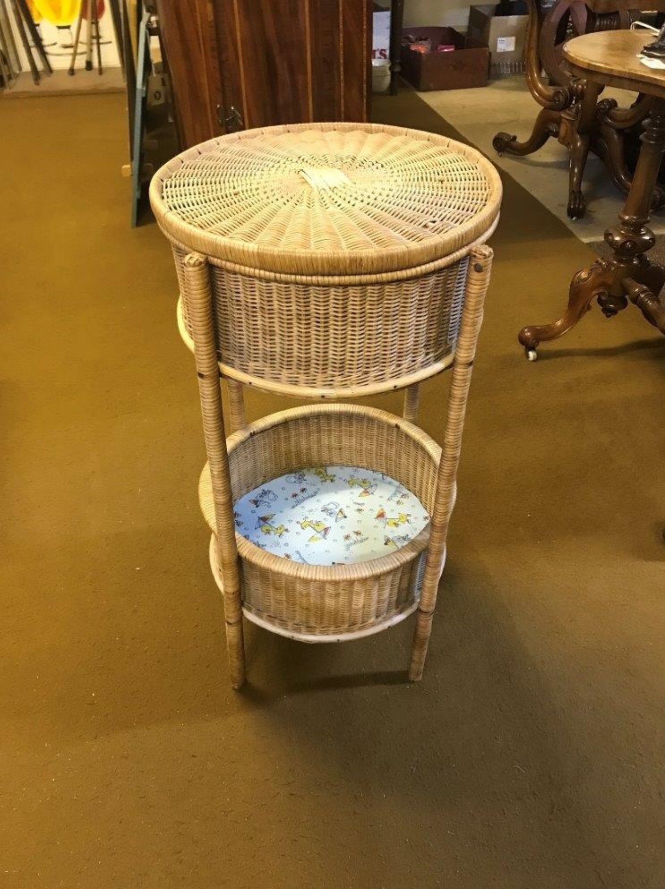 Vintage Round Wicker Bathroom Storage Unit