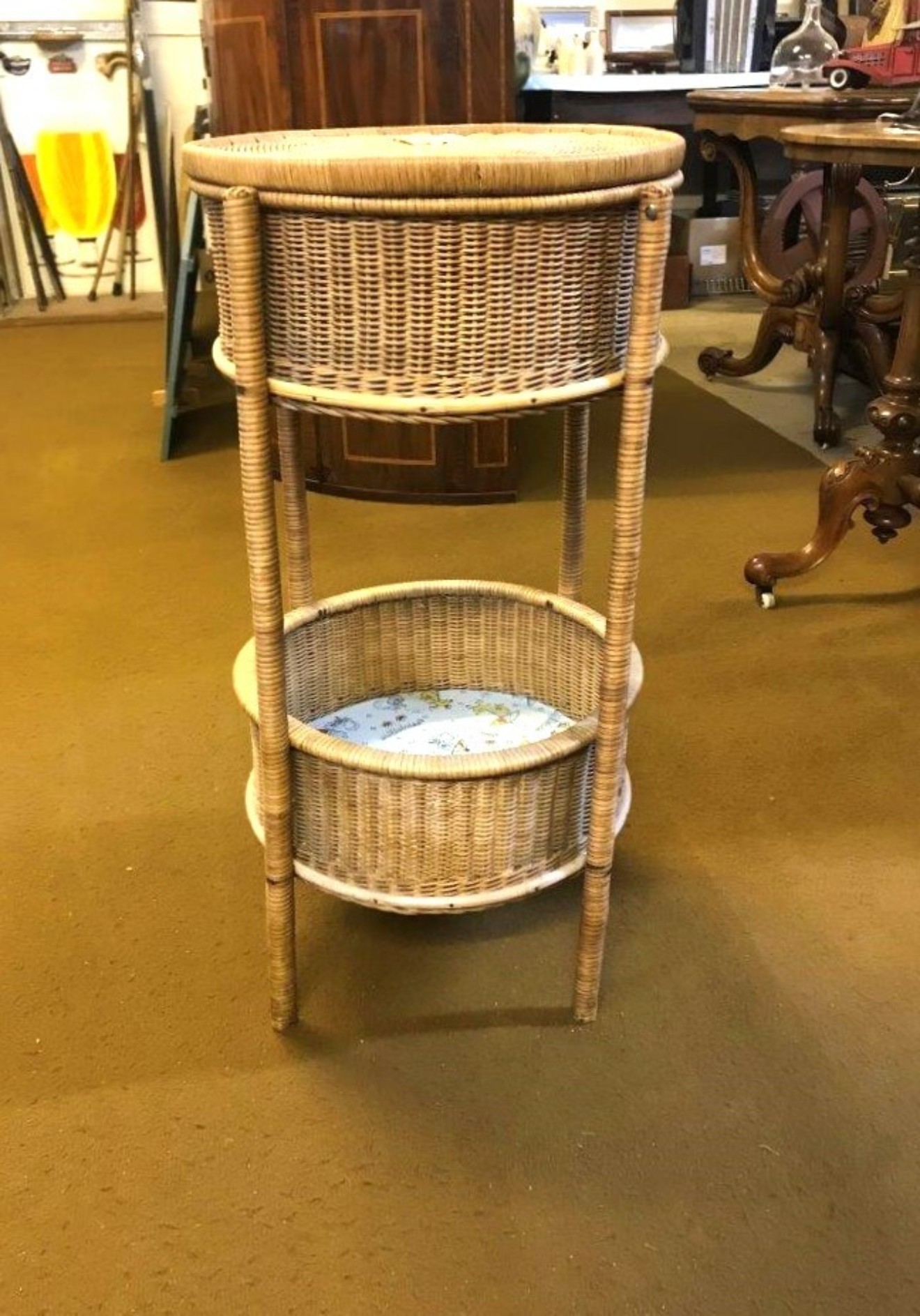 Vintage Round Wicker Bathroom Storage Unit