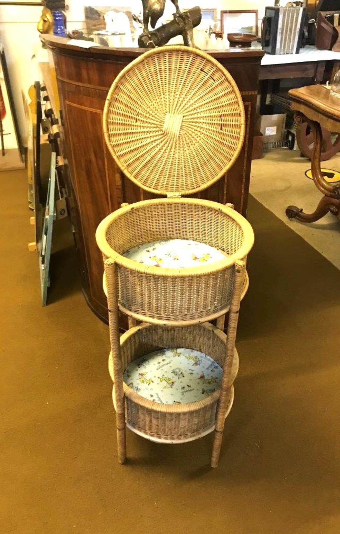 Vintage Round Wicker Bathroom Storage Unit