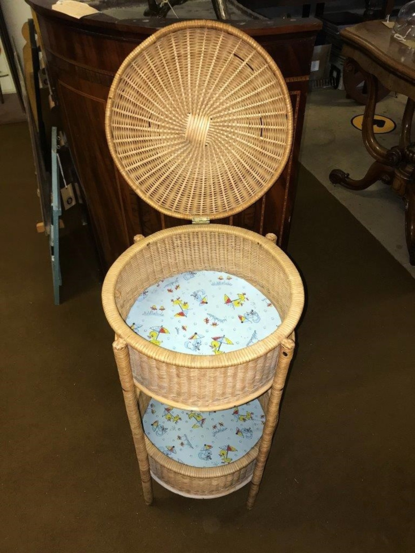 Vintage Round Wicker Bathroom Storage Unit