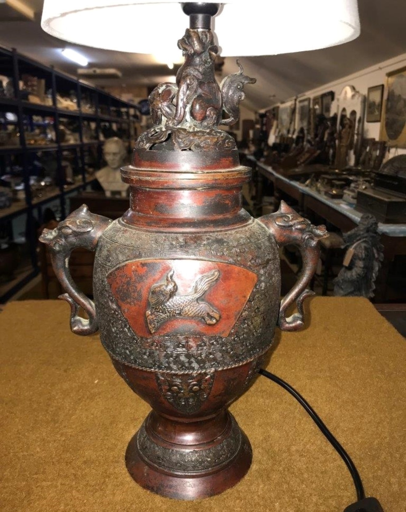 Vintage Brass / Bronzed Oriental Urn Table Lamp