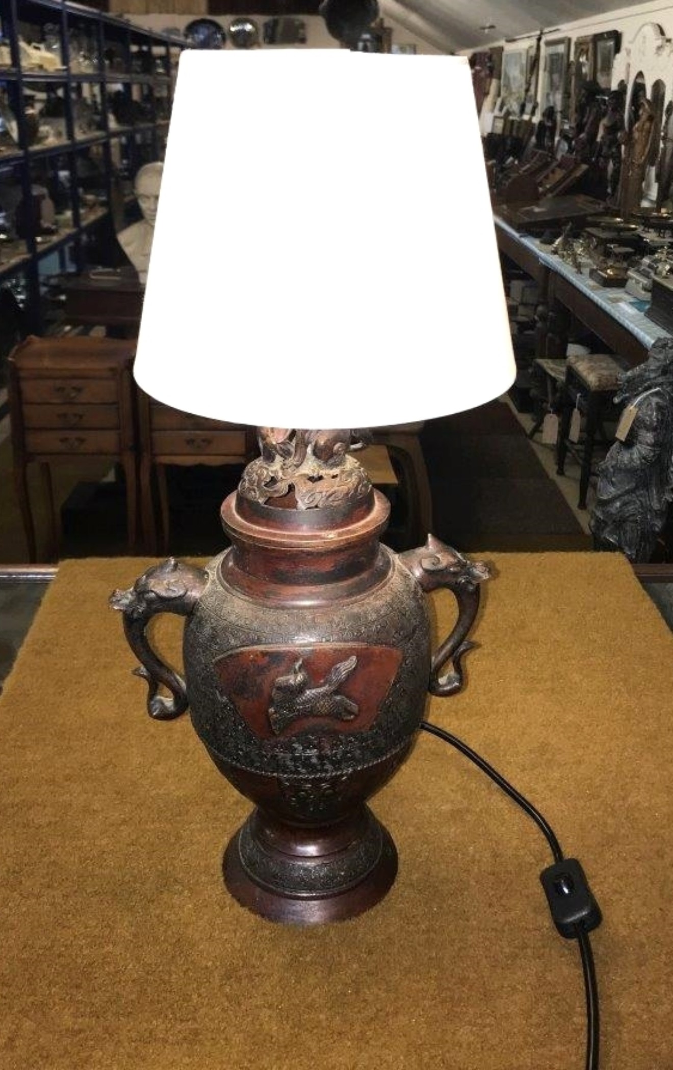 Vintage Brass / Bronzed Oriental Urn Table Lamp