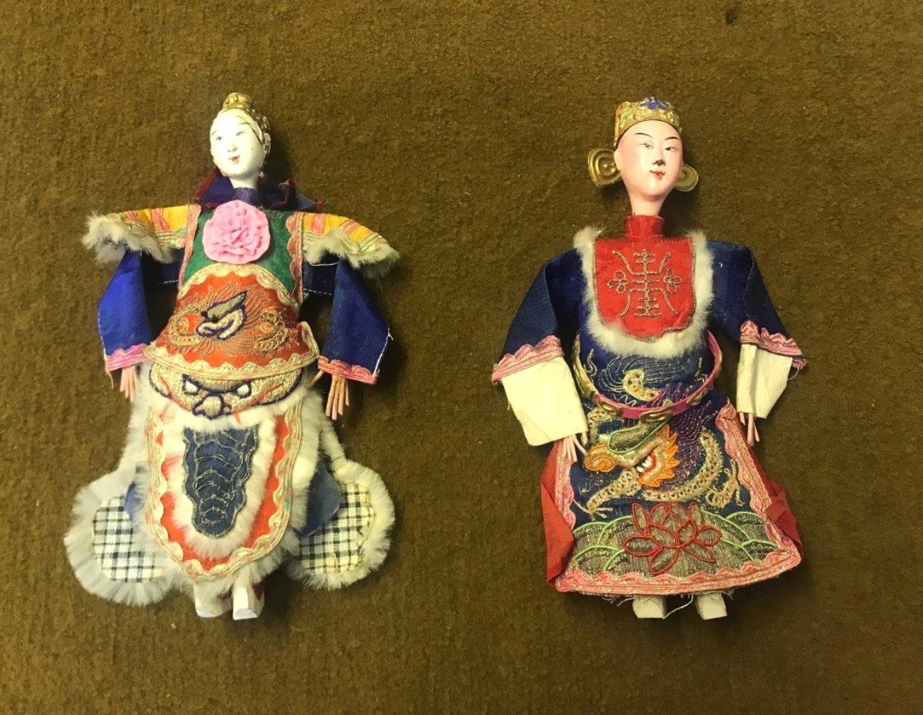 Antique Pair of Chinese Opera Dolls One with Signature on the Neck