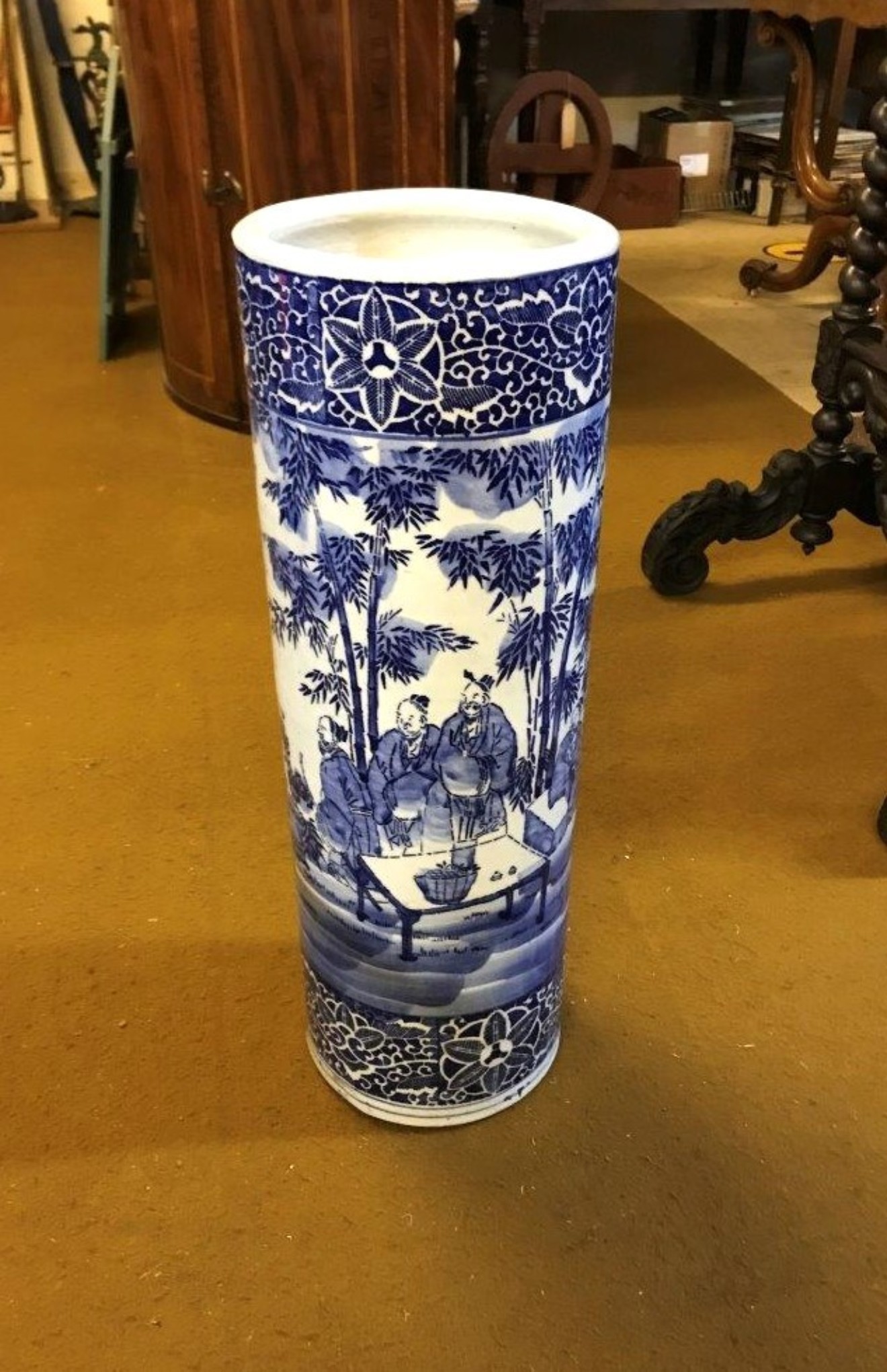 Antique Japanese Blue / White Ceramic Stick / Umbrella Stand