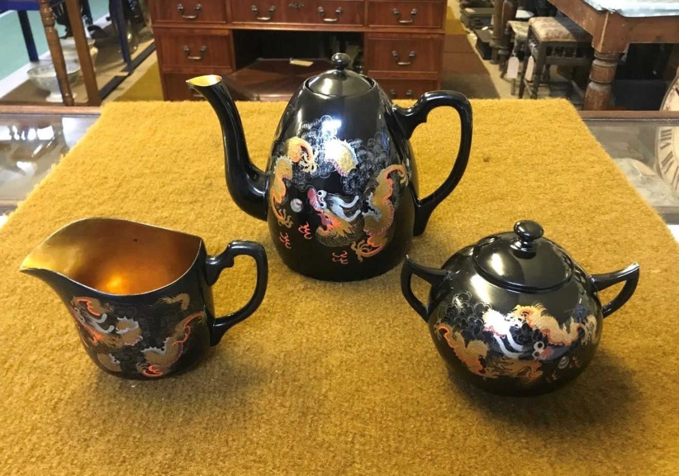 Shin Shao An Saeukee Foochow China Dragon Ware Black Lacquer Teapot –  Designer Unique Finds