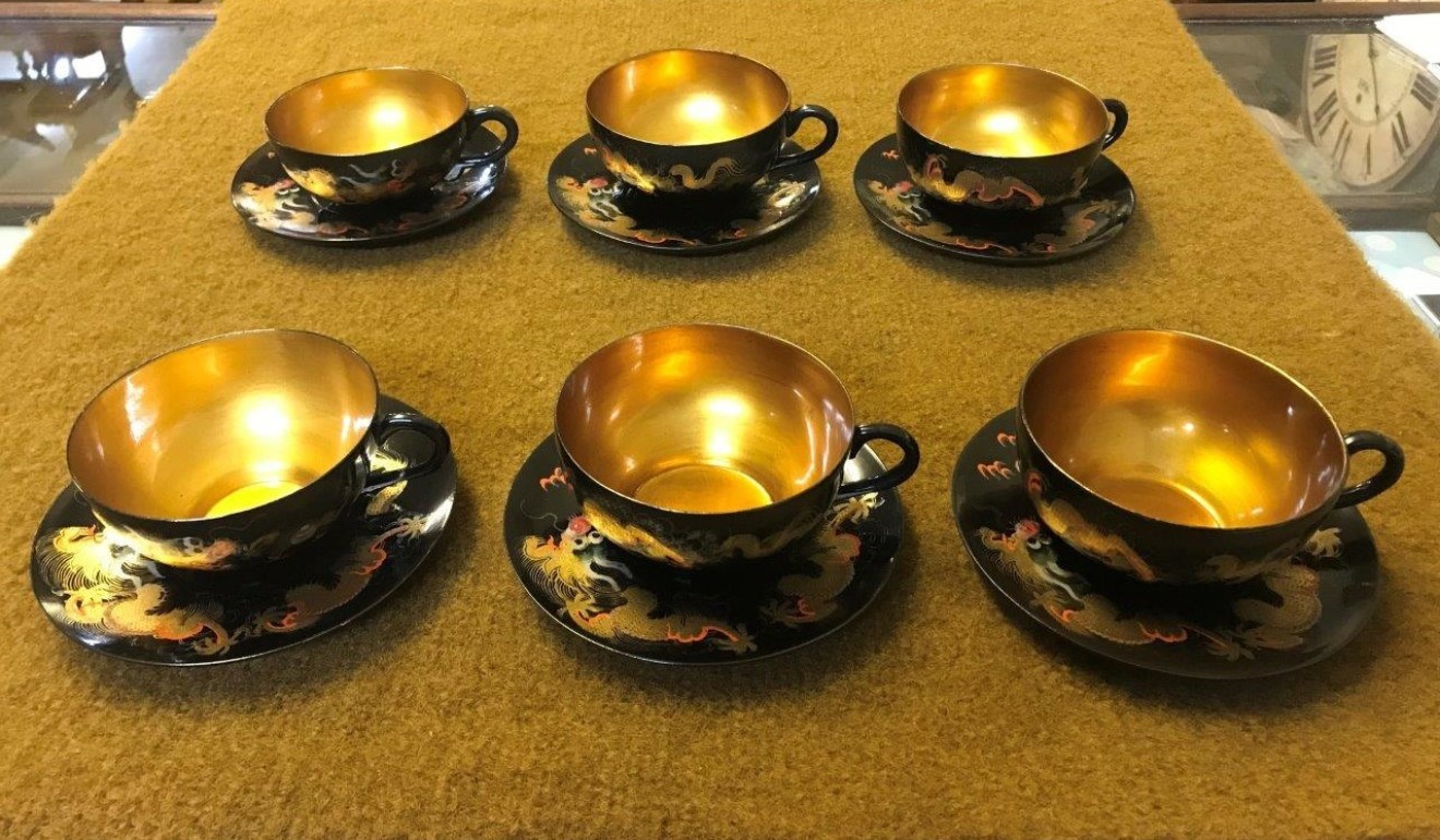 Vintage Chinese Black Lacquered Tea Set Shin Shadan Saeukee Foochow China