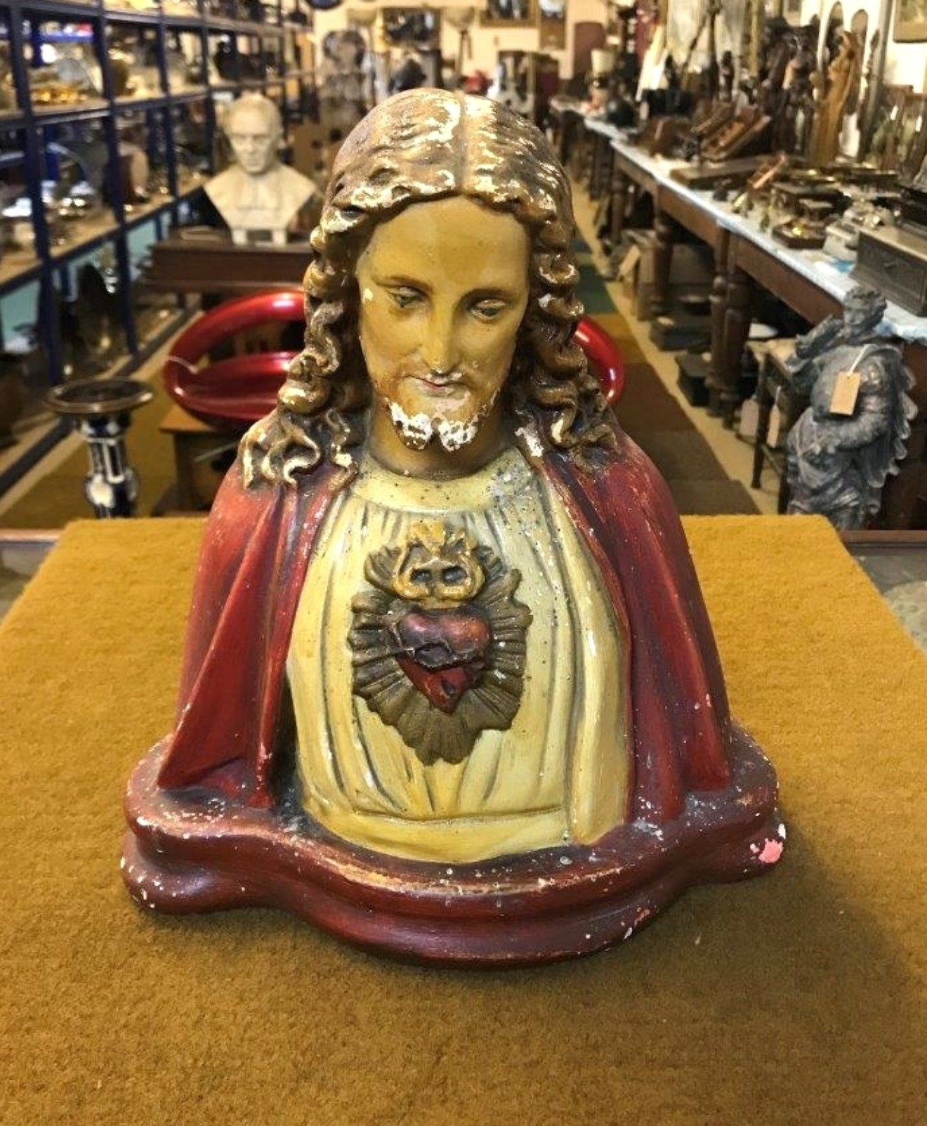 French Sacred Heart of Jesus Plaster / Chalk Bust