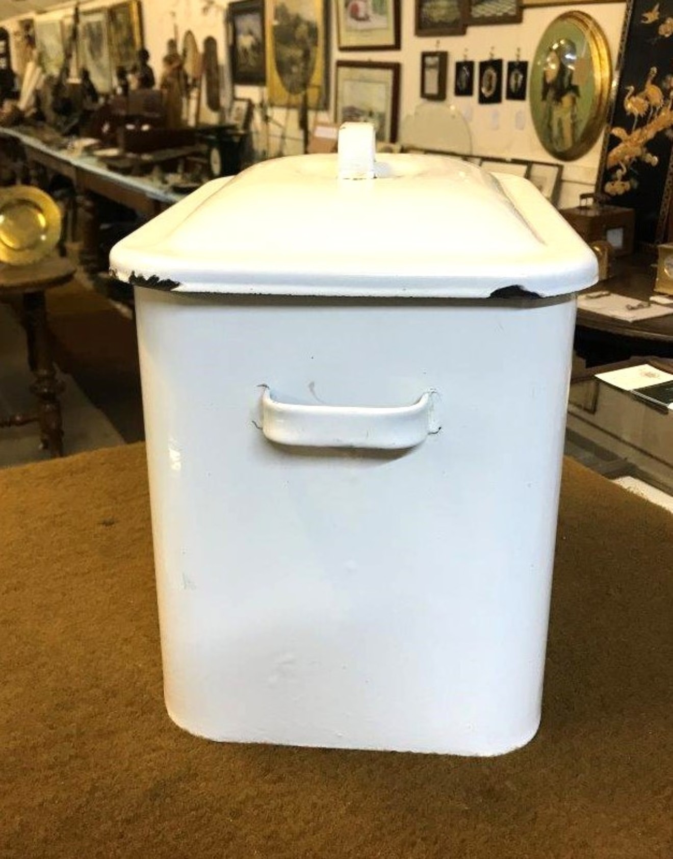 Vintage Black & White Enamel Bread Bin with Ventilated Lid