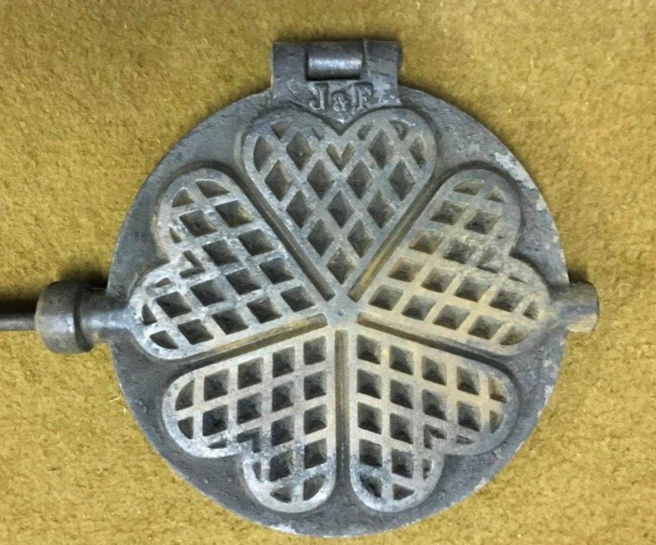 Vintage French Cast Iron Love Heart Waffle / Gaufres Pan