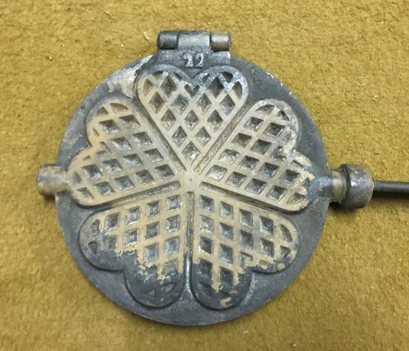 Vintage French Cast Iron Love Heart Waffle / Gaufres Pan