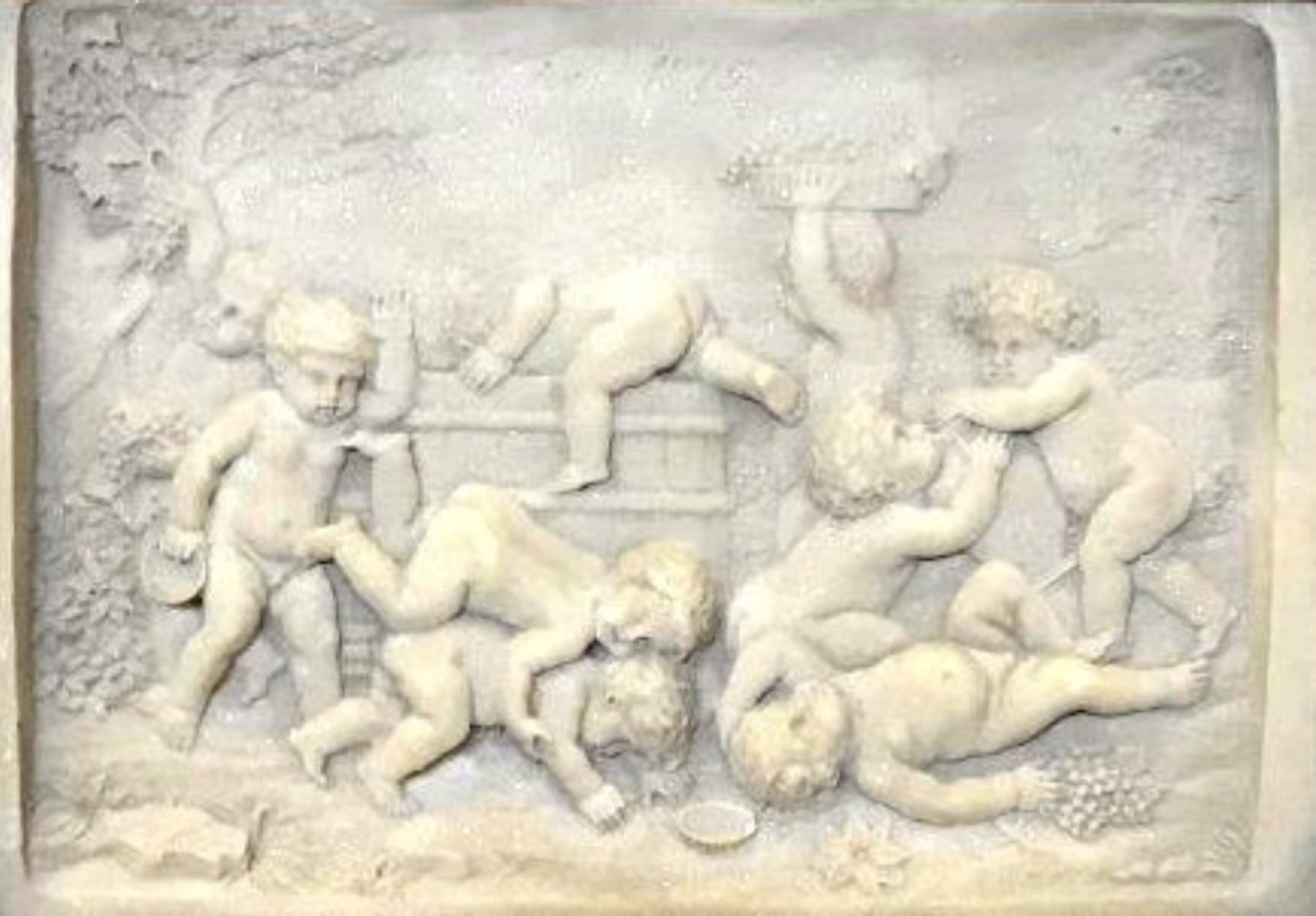 Vintage Dutch Alabaster Plaque of Cherubs After the Original by Giuseppe Andreoni 1875