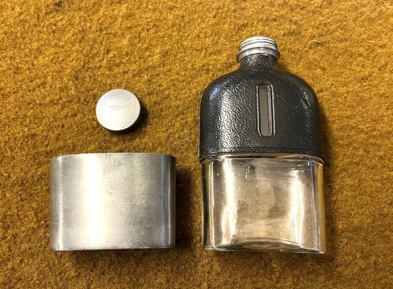 Antique Pewter / Glass / Leather Bound Spirit Flask by James Dixon & Sons Sheffield