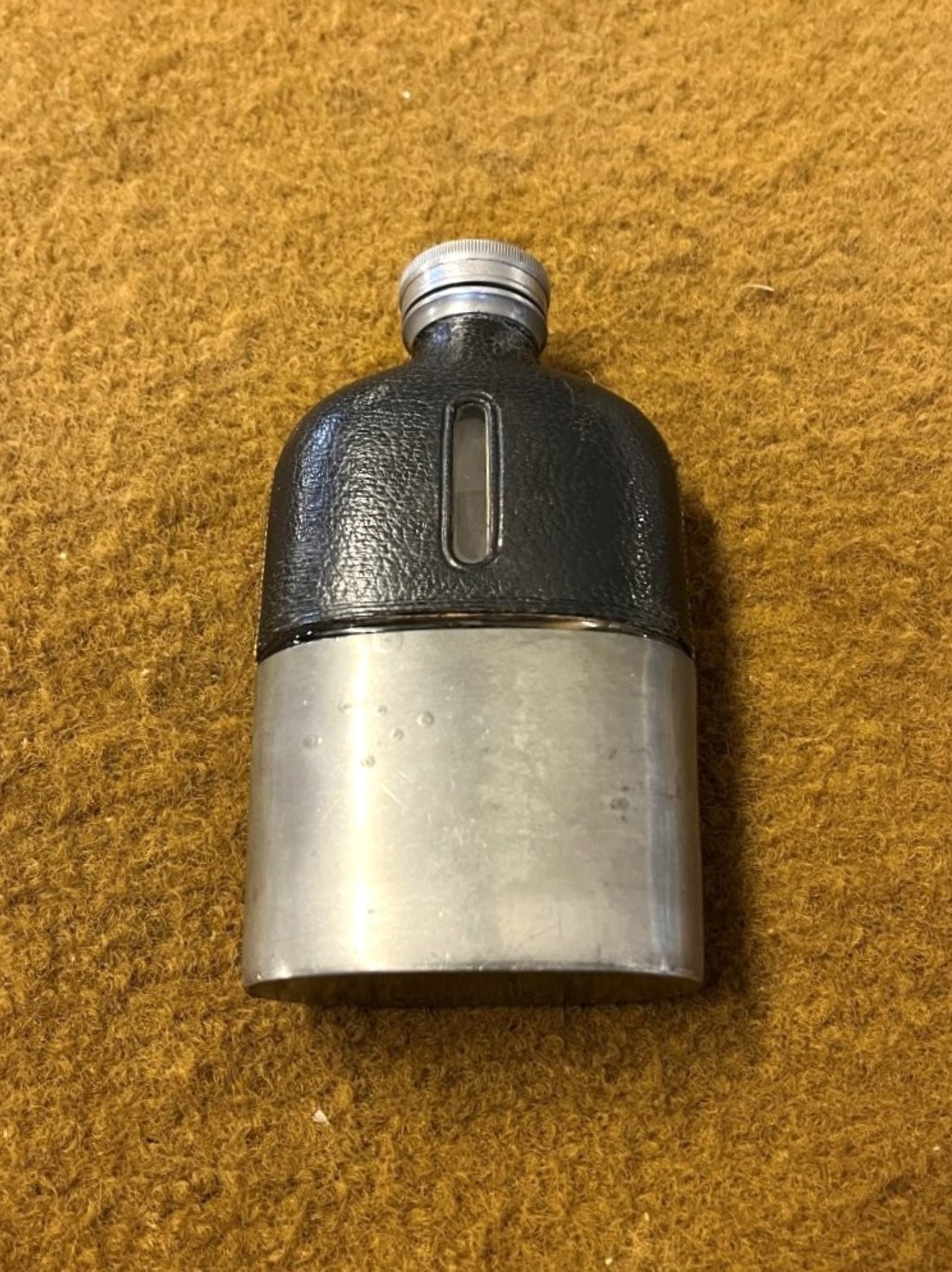 Antique Pewter / Glass / Leather Bound Spirit Flask by James Dixon & Sons Sheffield