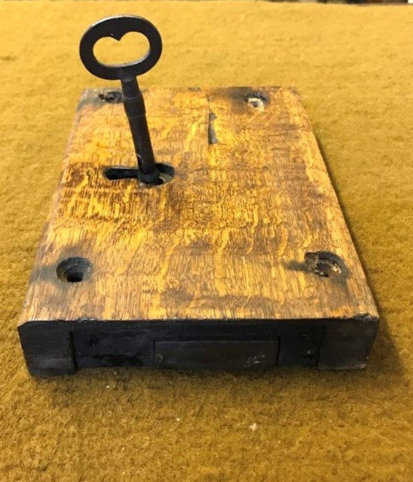 Victorian Hand Made Oak Cased Rim Lock Complete with Key