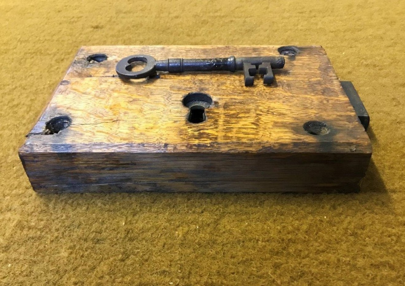 Victorian Hand Made Oak Cased Rim Lock Complete with Key