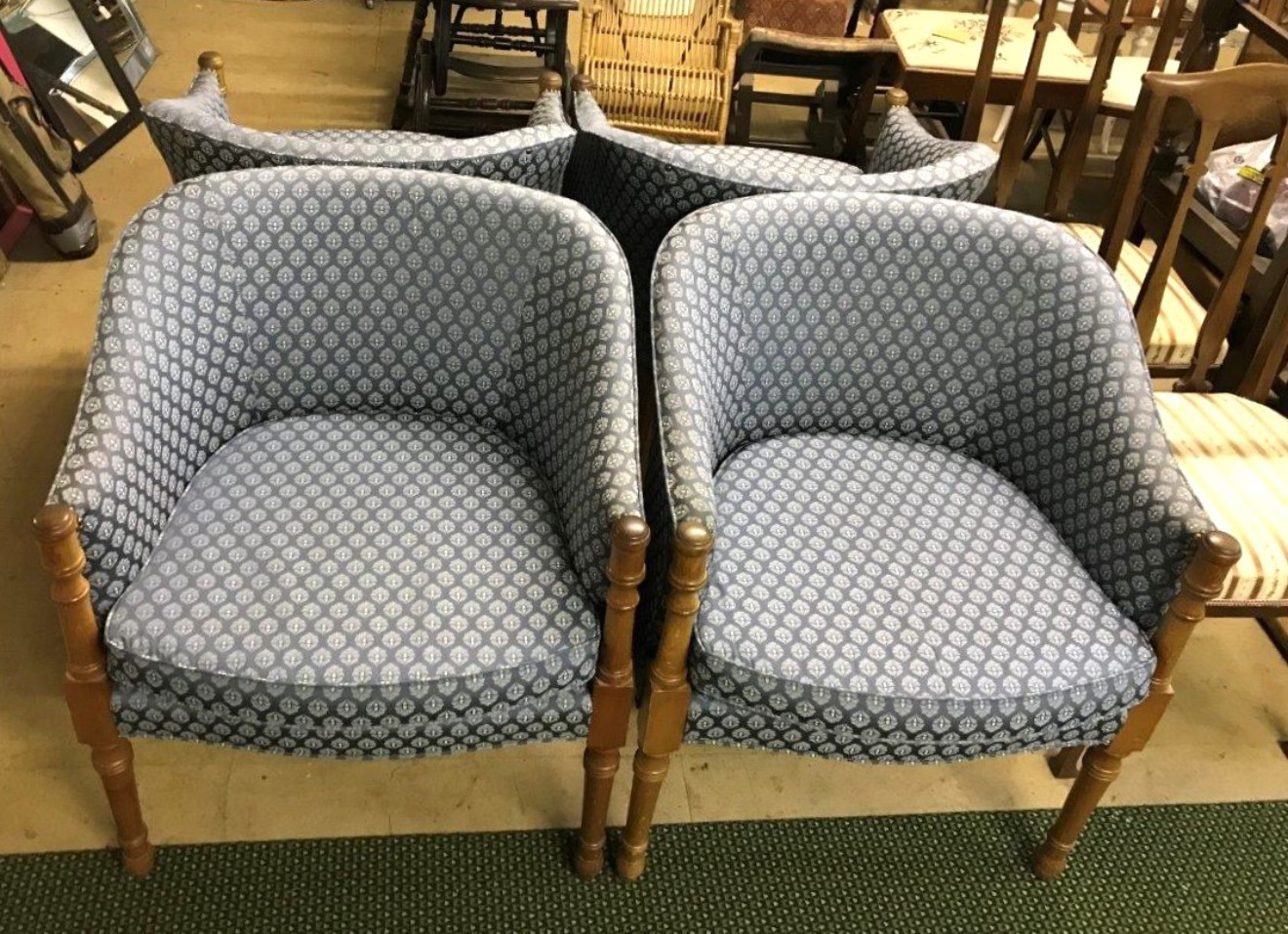 Vintage Set of 4 Upholstered Tub Chairs