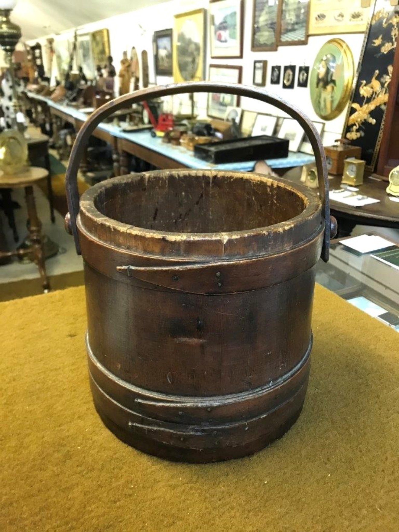 Antique Pine & Bentwood Staved Bucket