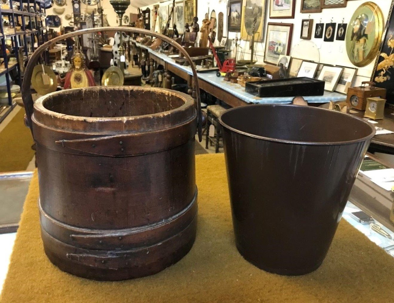 Antique Pine & Bentwood Staved Bucket