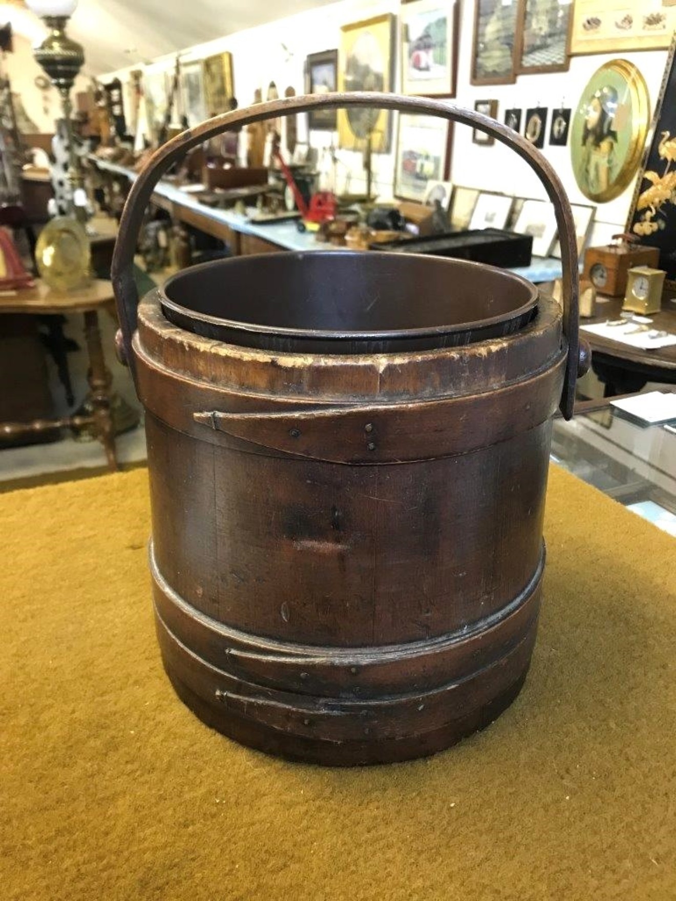 Antique Pine & Bentwood Staved Bucket