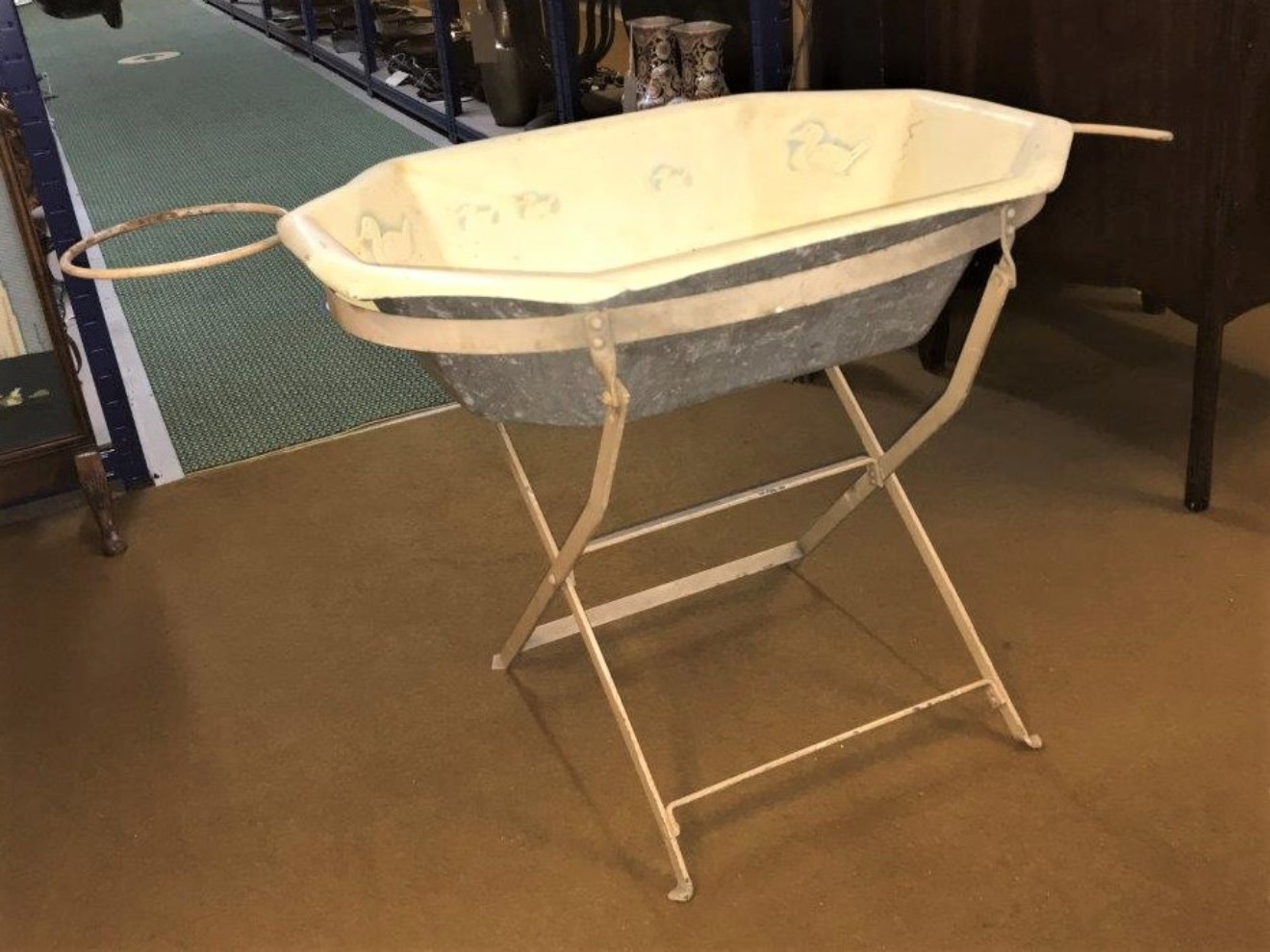 Vintage Aluminium Baby's Bath and Iron Folding Stand