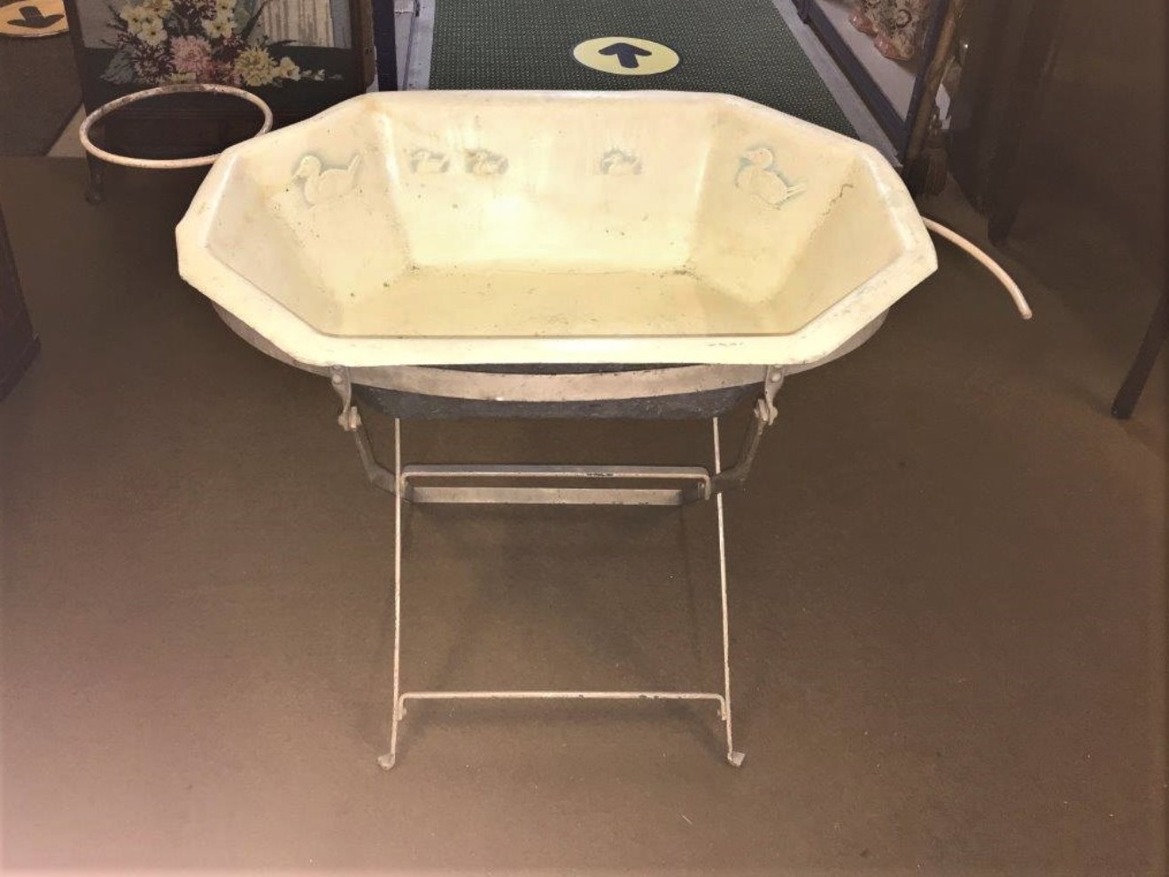 Vintage Aluminium Baby's Bath and Iron Folding Stand