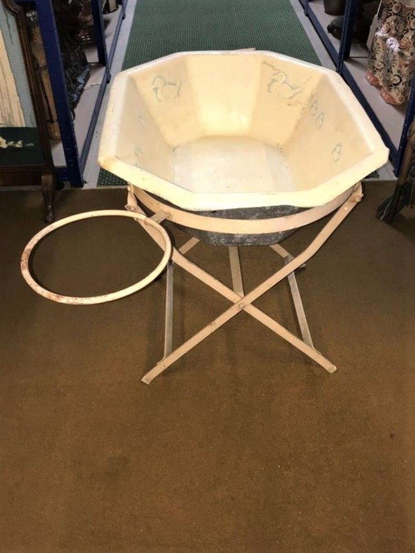 Vintage Aluminium Baby's Bath and Iron Folding Stand