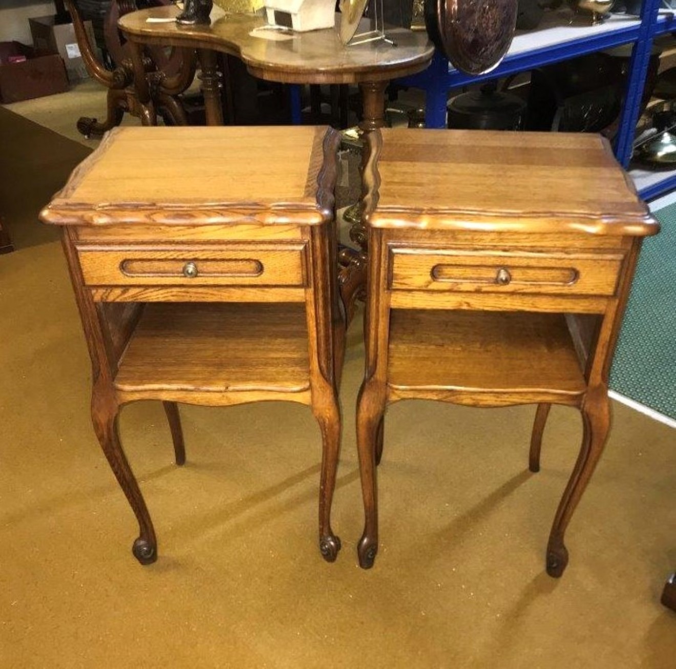 Vintage Pair of Louis XV Style French Oak Bedside Cabinets ﻿