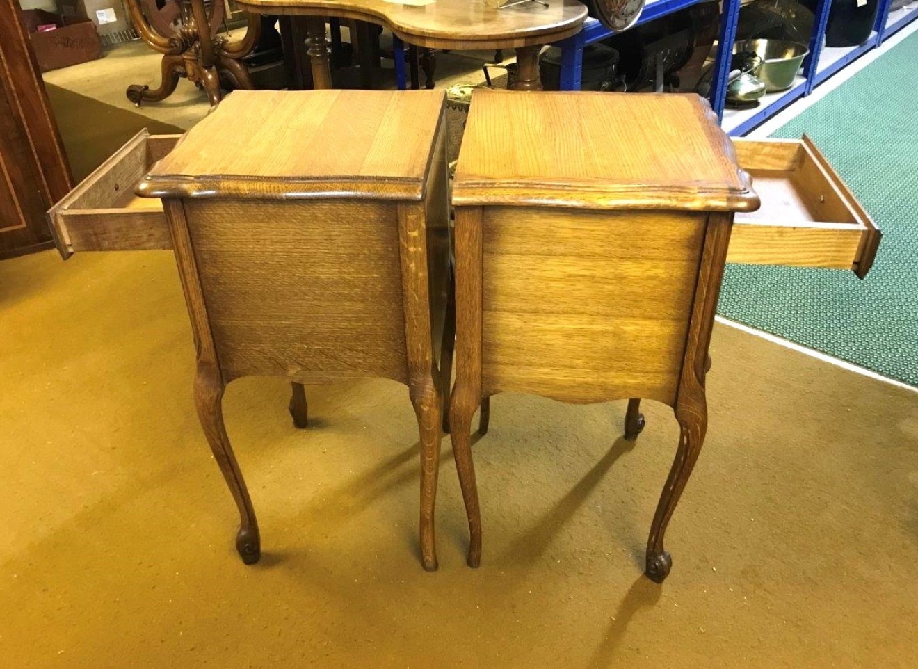 Vintage Pair of Louis XV Style French Oak Bedside Cabinets ﻿