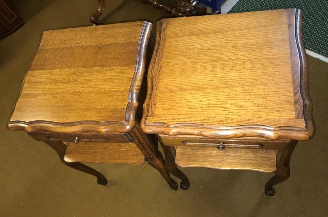 Vintage Pair of Louis XV Style French Oak Bedside Cabinets ﻿