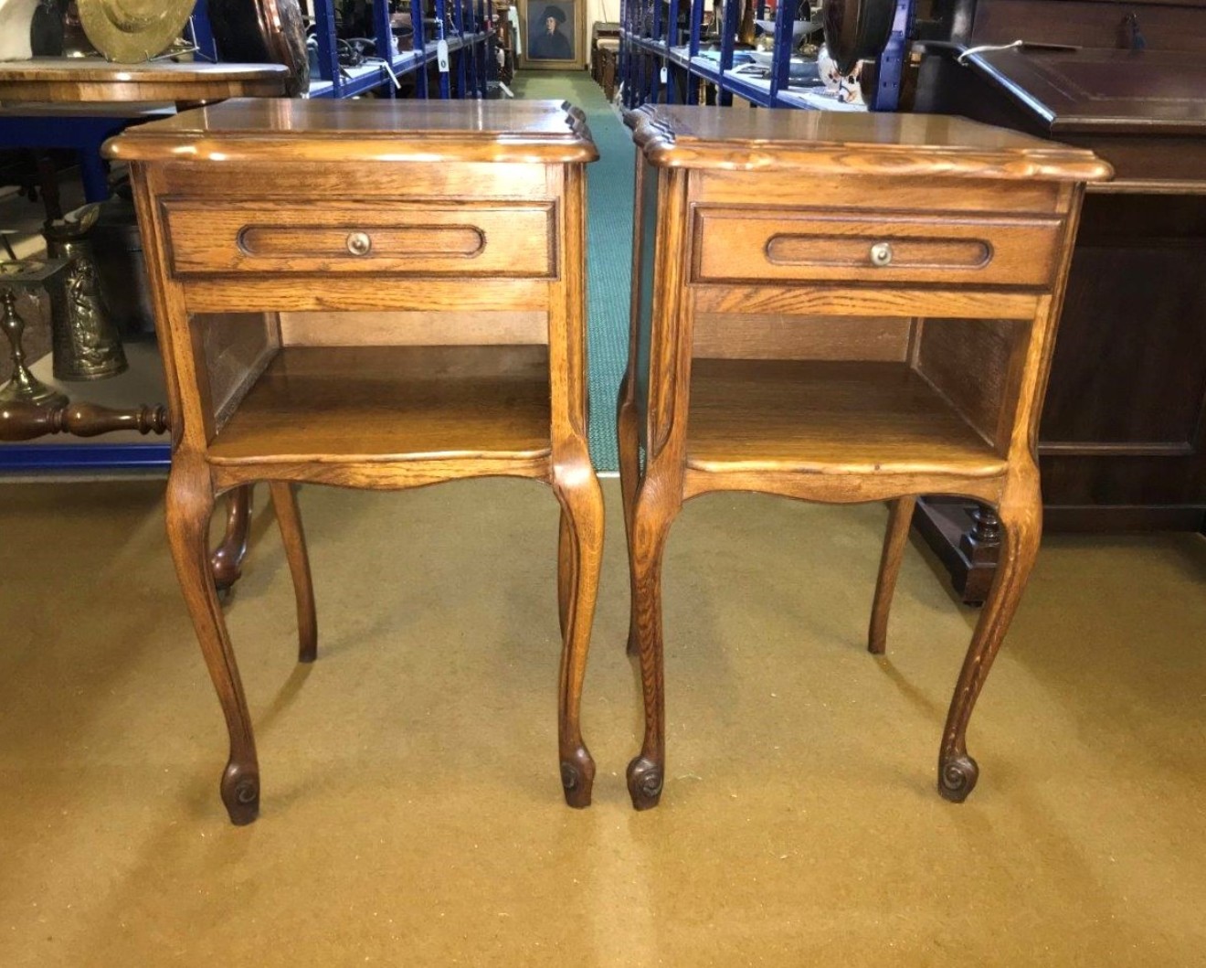 Vintage Pair of Louis XV Style French Oak Bedside Cabinets ﻿