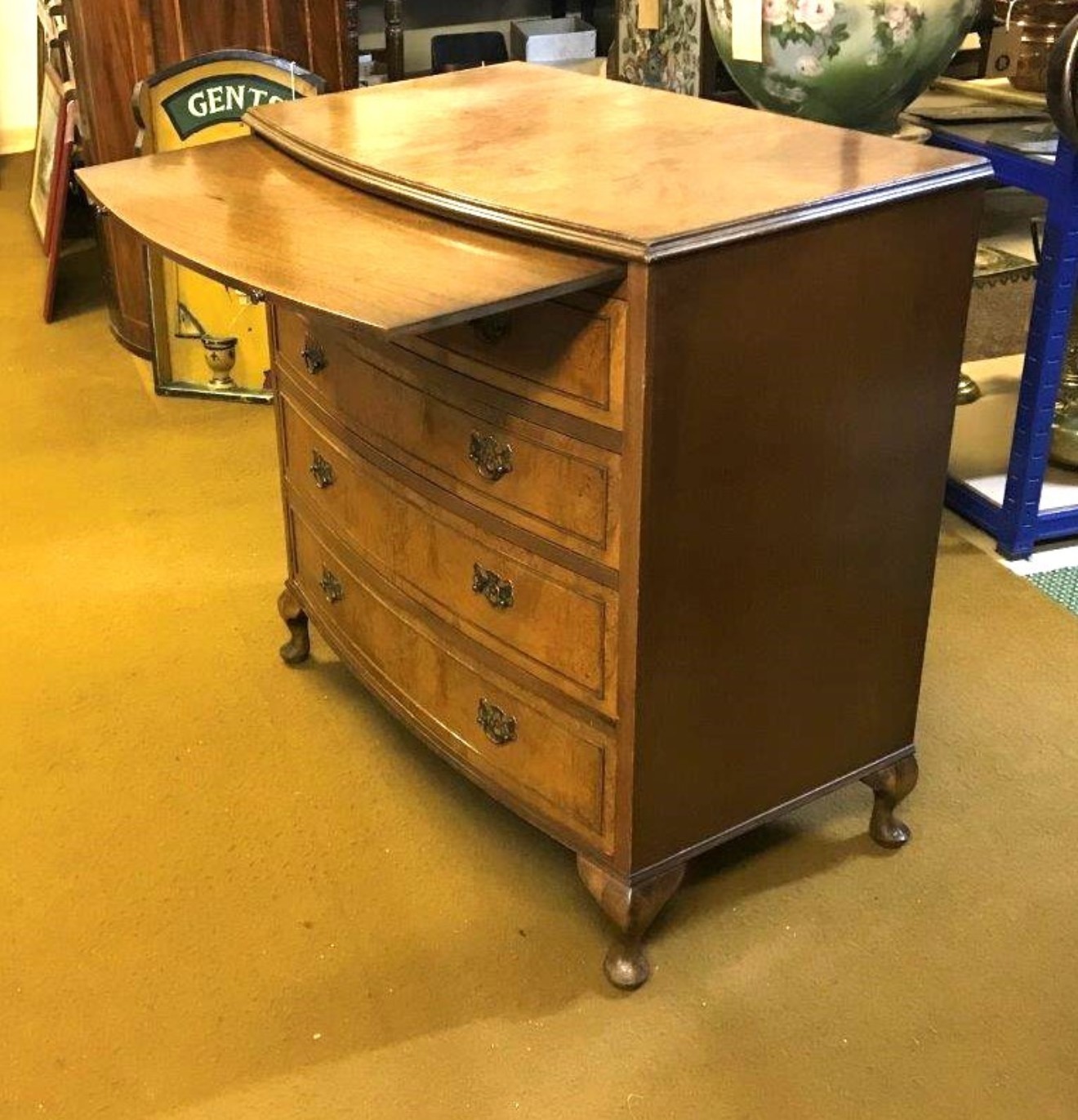 Queen Anne Style Burr Walnut Bow Front Chest of Drawers