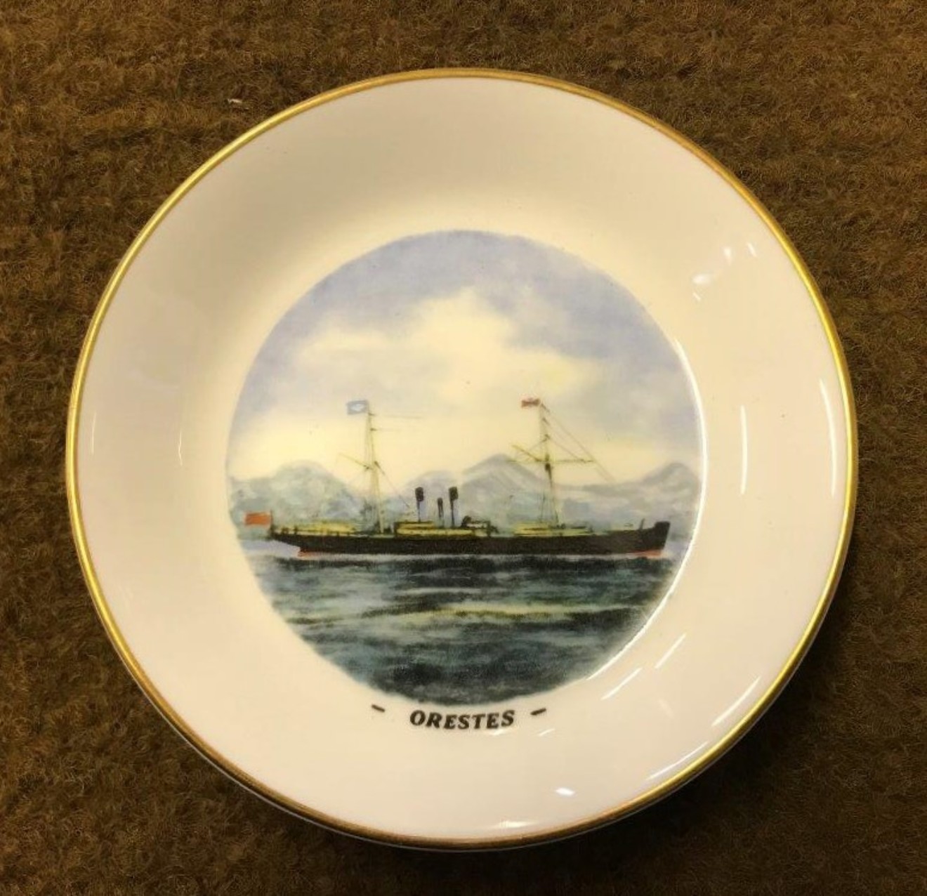 Vintage Royal Worcester Fine Bone China Trinket Dishes Blue Funnel Line Ships 'Agamemnon' and 'Orestes'