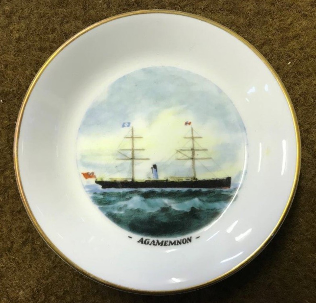 Vintage Royal Worcester Fine Bone China Trinket Dishes Blue Funnel Line Ships 'Agamemnon' and 'Orestes'