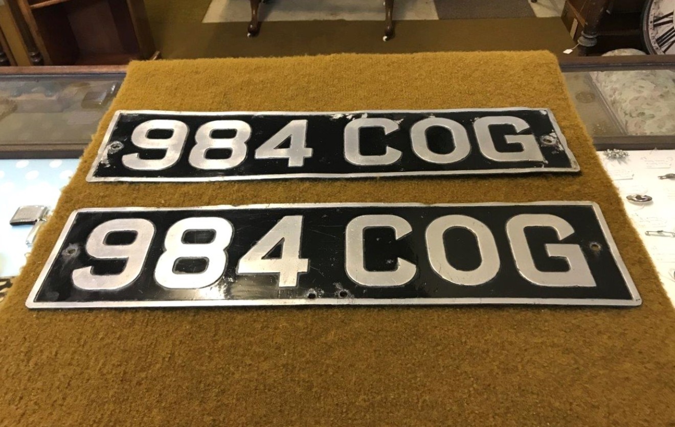 Vintage 1950s Pair of Motor Car Number Plates '984 COG'