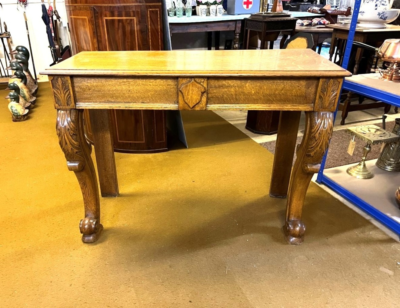 Antique Scottish Carved Solid Golden Oak Hall / Console Table