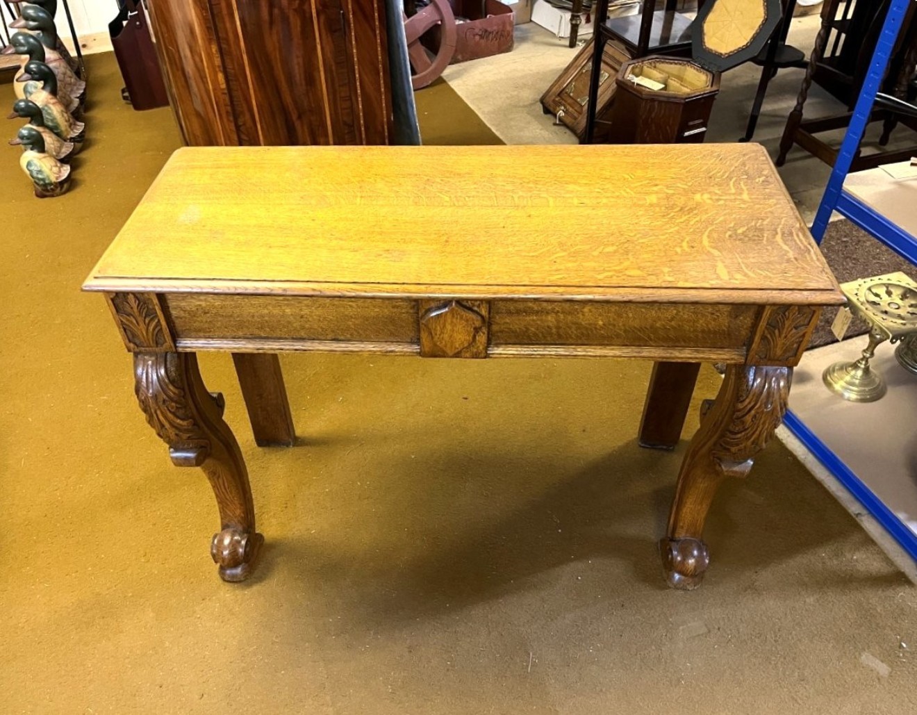Antique Scottish Carved Solid Golden Oak Hall / Console Table