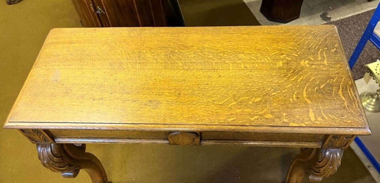 Antique Scottish Carved Solid Golden Oak Hall / Console Table