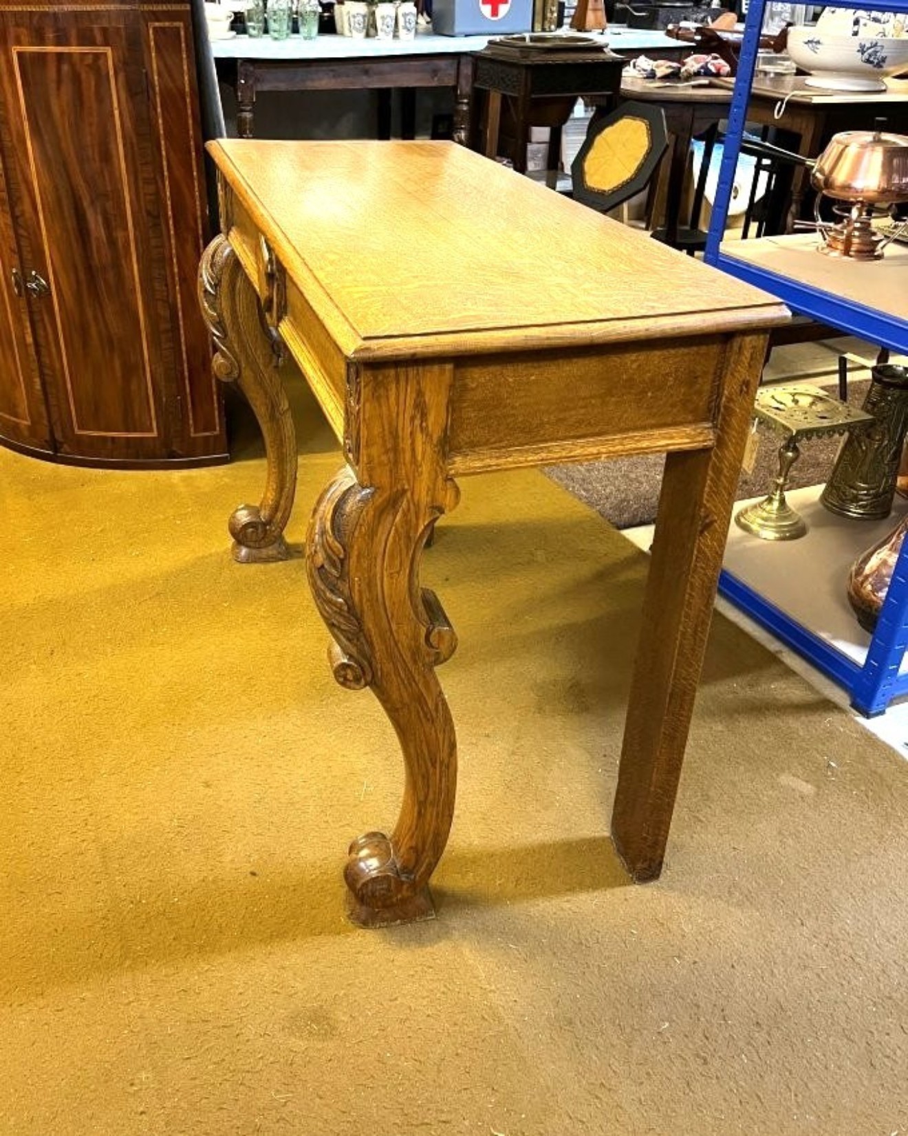 Antique Scottish Carved Solid Golden Oak Hall / Console Table