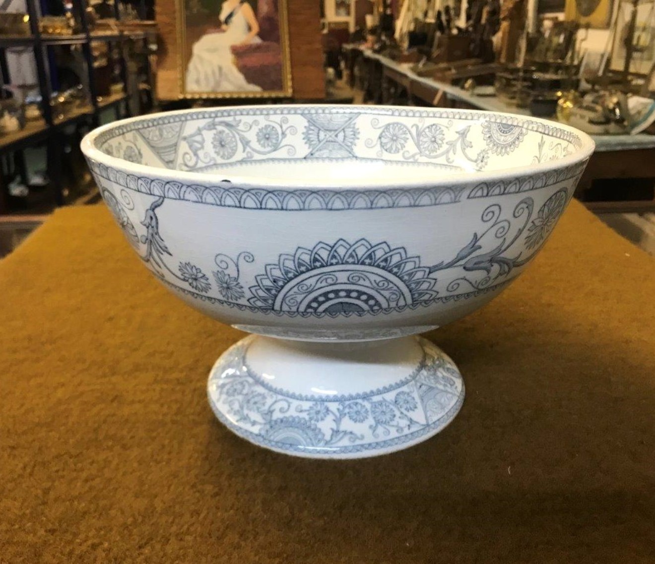 Antique Bells Pottery "Blythswood" Pattern Punch Bowl Grey / White Geometric Floral Pattern